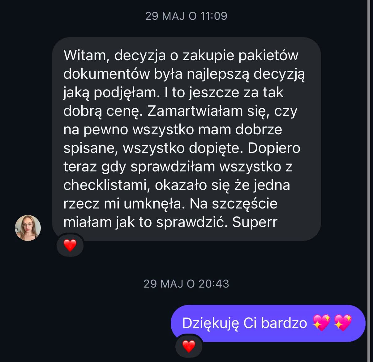 Opinia klientki o zakupie pakietu dokumentów