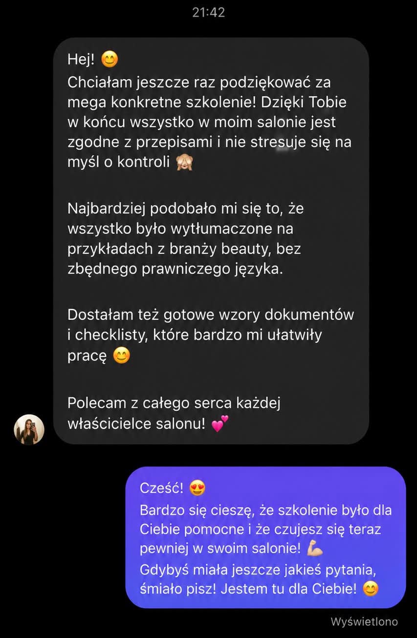 Opinia klientki o gotowych wzorach dokumentów i checklistach