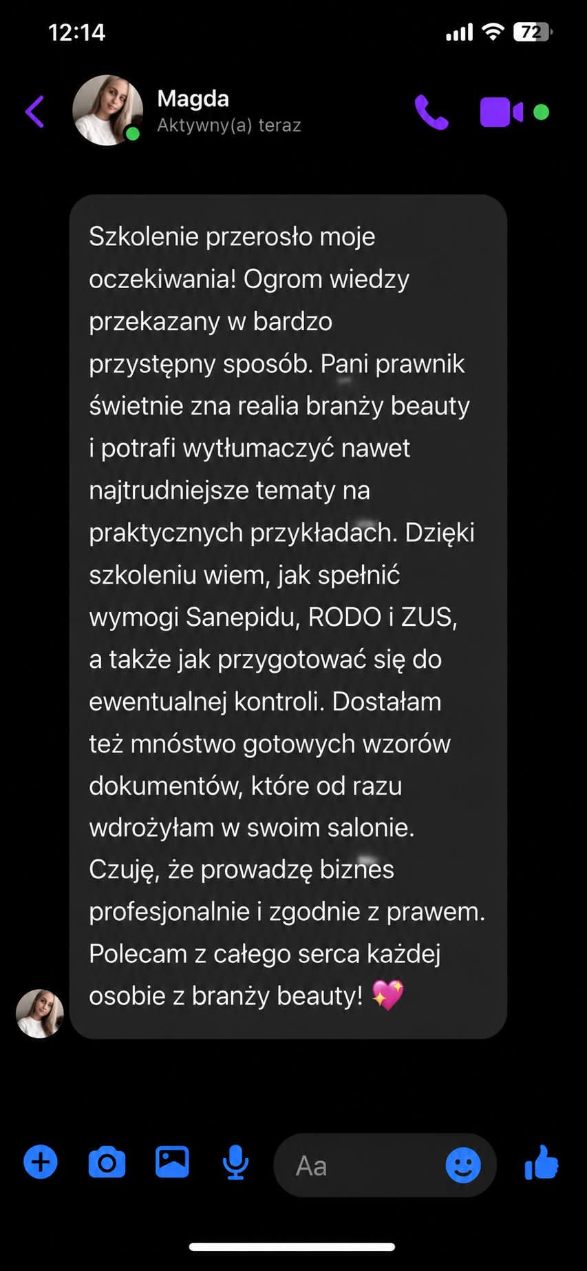 Opinia klientki Magdy o szkoleniu
